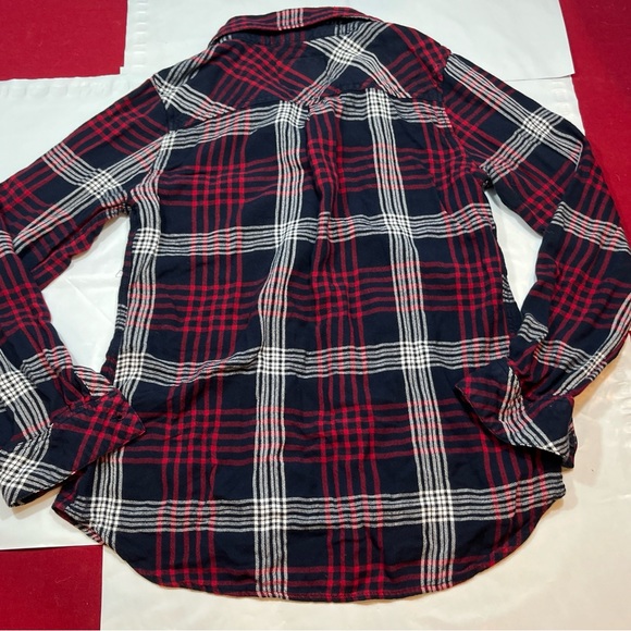 Rails RED BLUE White PLAID button up SHIRT Womens Long Sleeved collared RAYON S - Picture 2 of 15